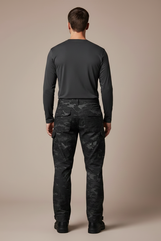 Pantalon Randonnée Camouflage Noir Multipoches Tactique Homme - Polyester - vue 2