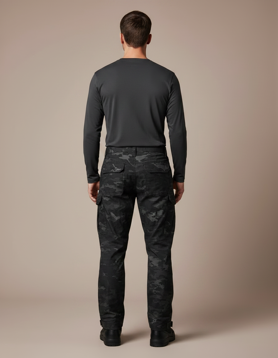Pantalon Randonnée Camouflage Noir Multipoches Tactique Homme - Polyester - vue 2