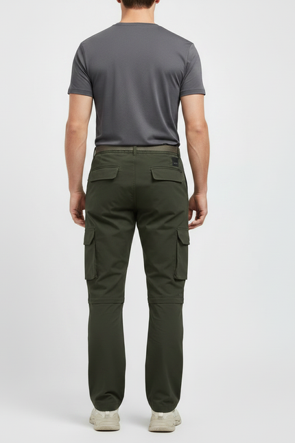 Pantalon Randonnée Vert Ample Cargo Détachable Homme - Kaki Polyester - vue 2