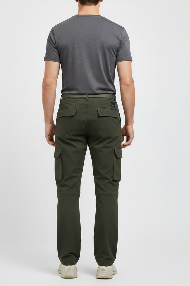 Pantalon Randonnée Vert Ample Cargo Détachable Homme - Kaki Polyester - vue 2