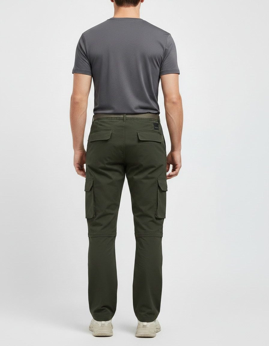 Pantalon Randonnée Vert Ample Cargo Détachable Homme - Kaki Polyester - vue 2