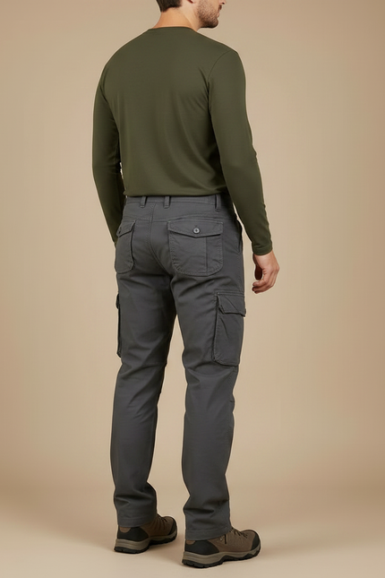 Pantalon Randonnée Cargo Gris Homme Coton Multi-Poches Tactique - vue 2