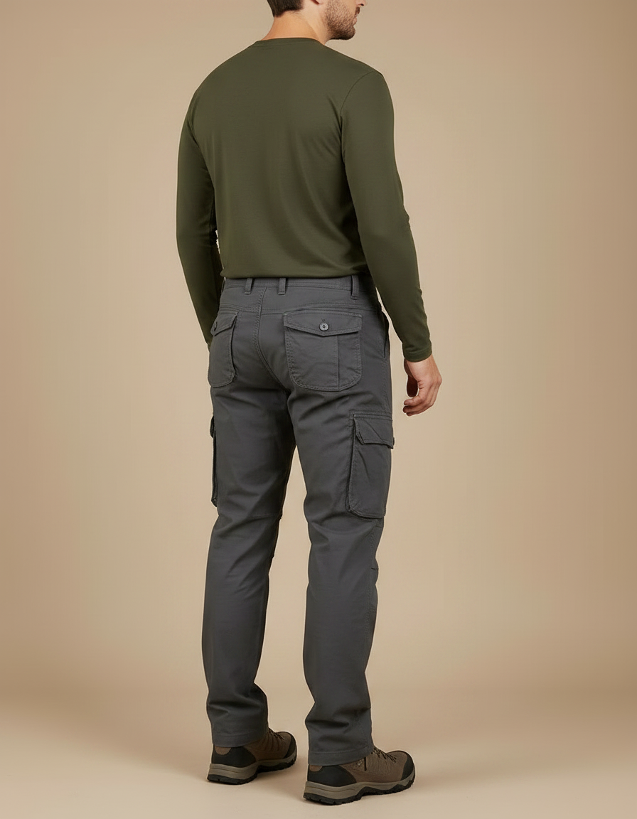 Pantalon Randonnée Cargo Gris Homme Coton Multi-Poches Tactique - vue 2