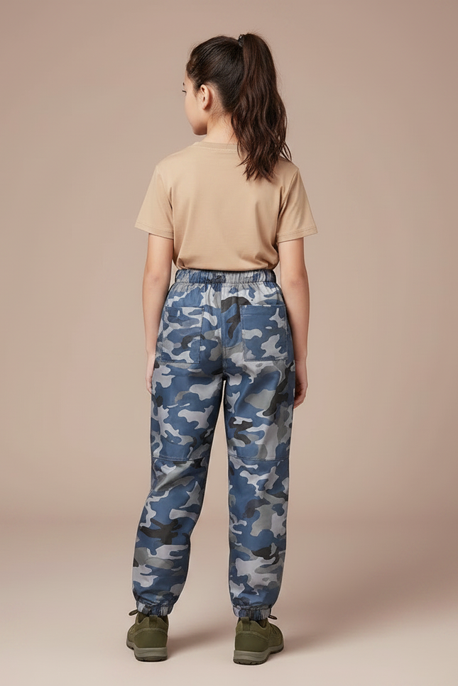 Pantalon Randonnée Camouflage Bleu Enfant Imperméable - Polyester - vue 2