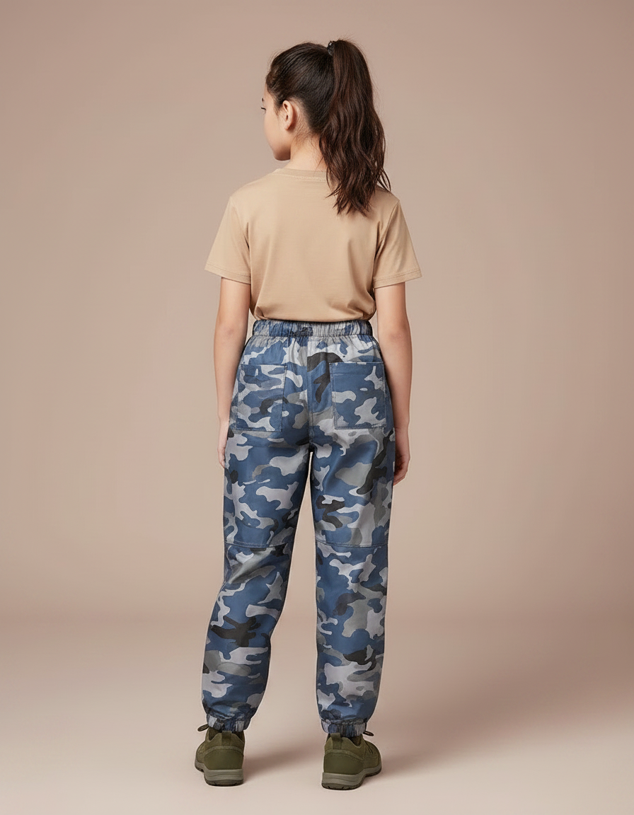 Pantalon Randonnée Camouflage Bleu Enfant Imperméable - Polyester - vue 2
