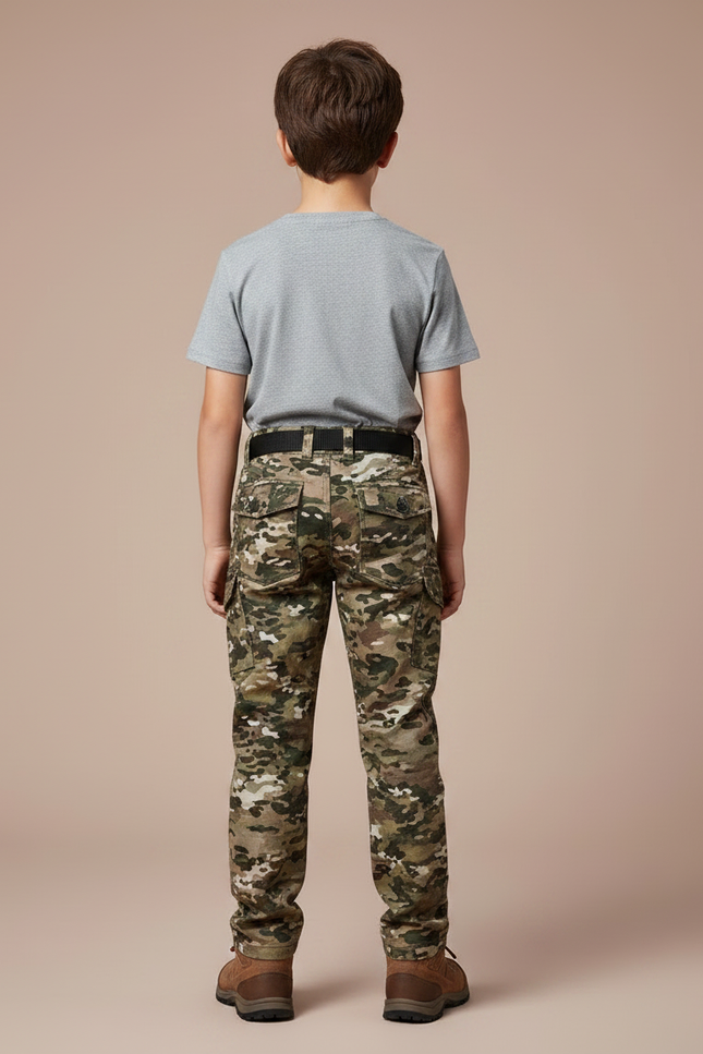Pantalon Randonnée Camouflage Multipoches Enfant Résistant - Multicolore Toile - vue 2