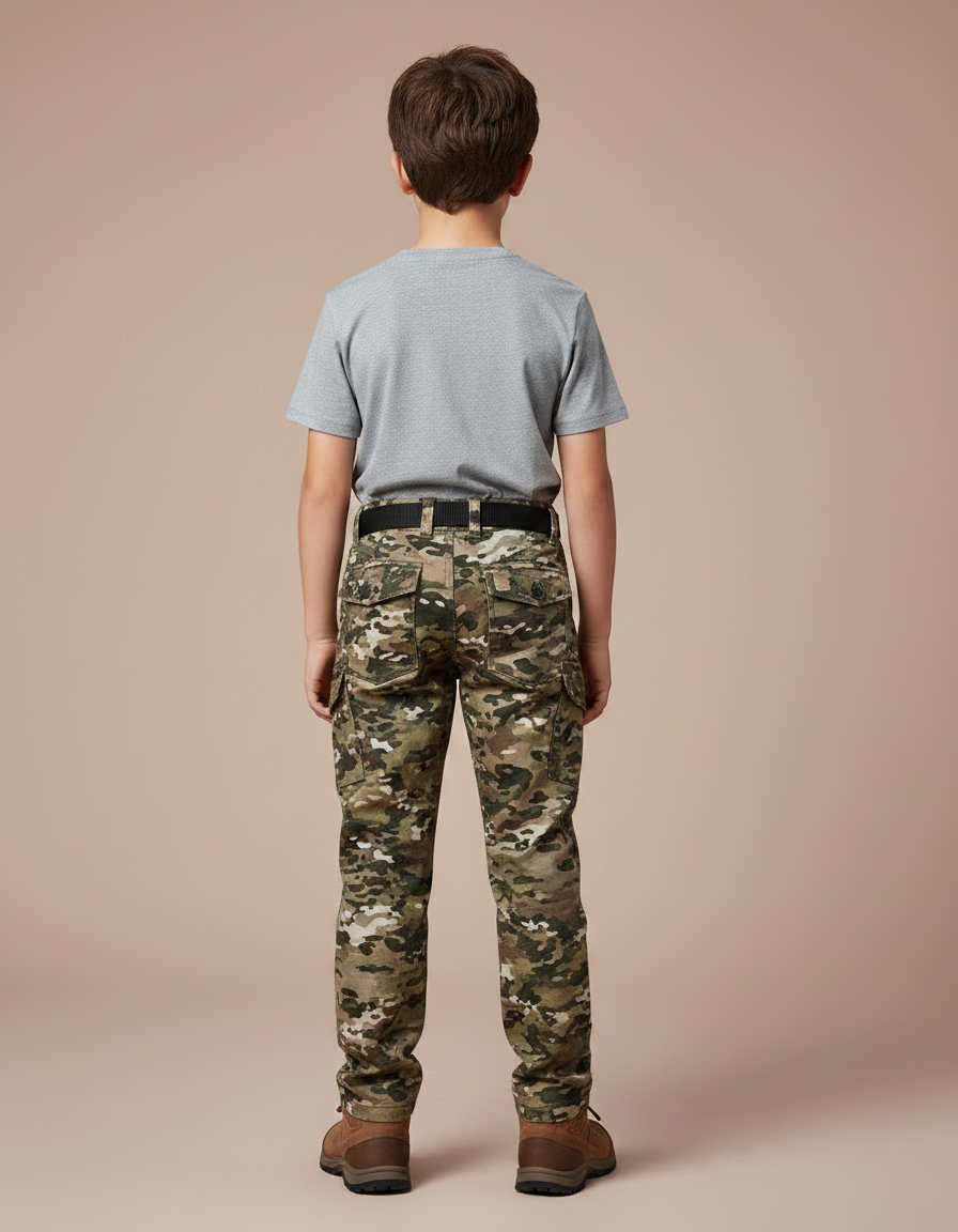 Pantalon Randonnée Camouflage Multipoches Enfant Résistant - Multicolore Toile - vue 2