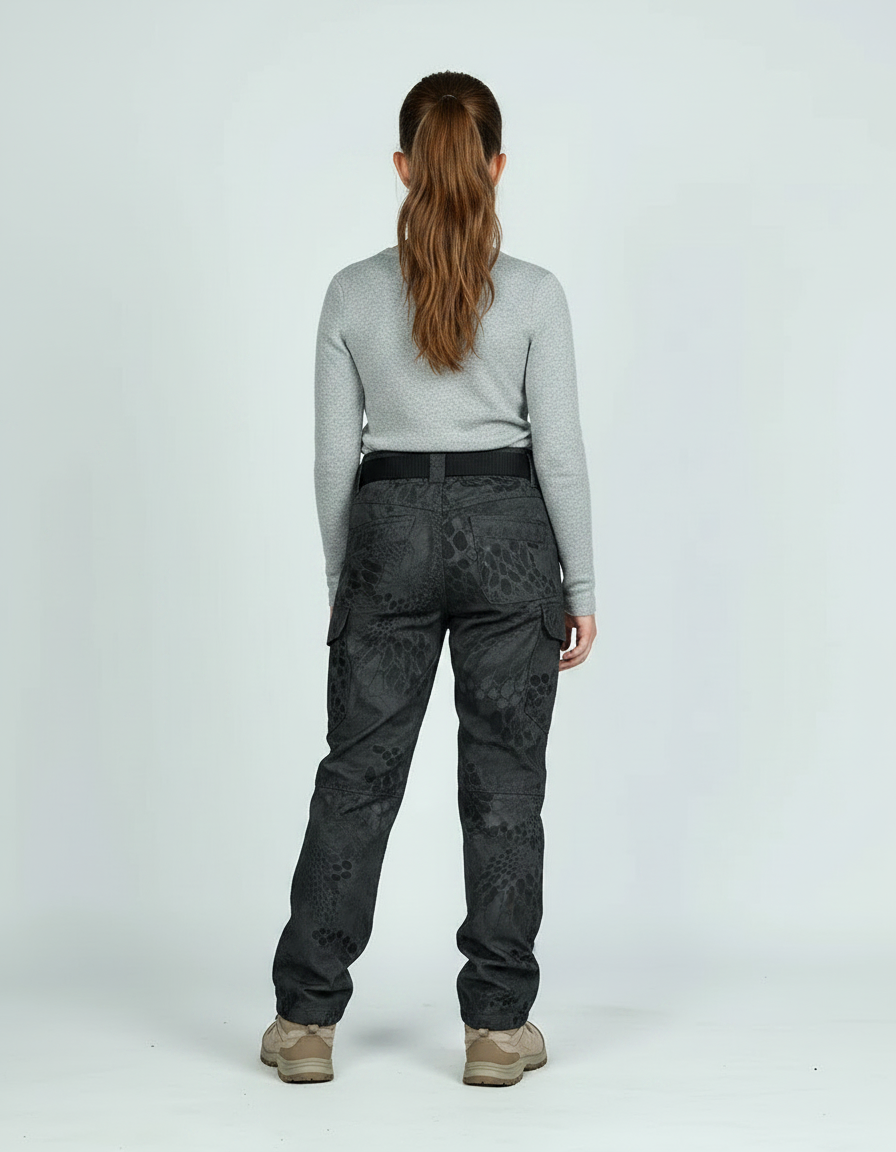Pantalon Randonnée Noir Camouflage Enfant Multipoches Durable - Toile - vue 2
