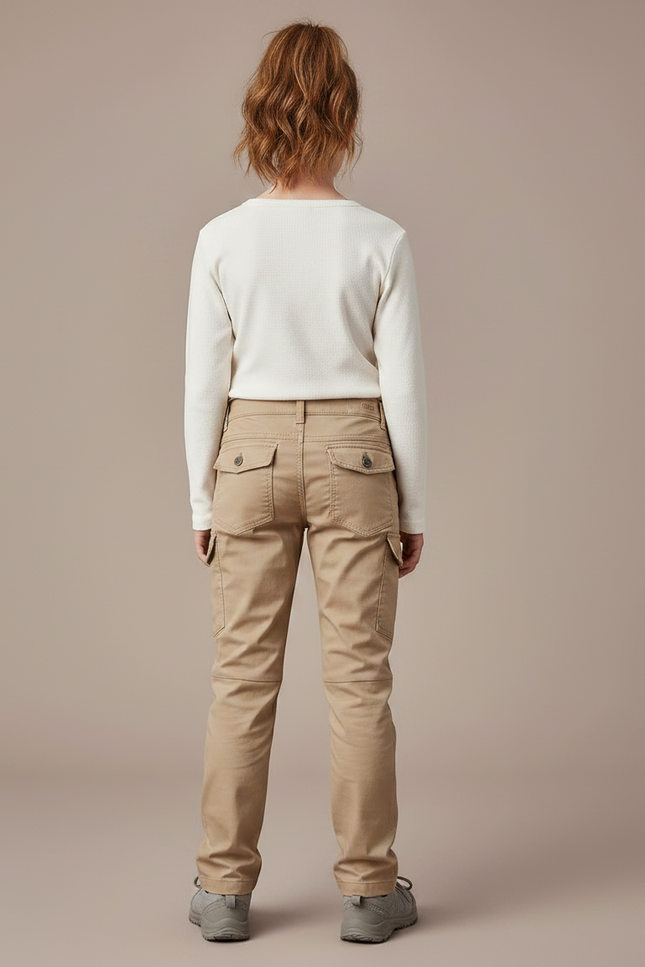 Pantalon Randonnée Kaki Multipoches Coupe Droite Enfant - Toile - vue 2