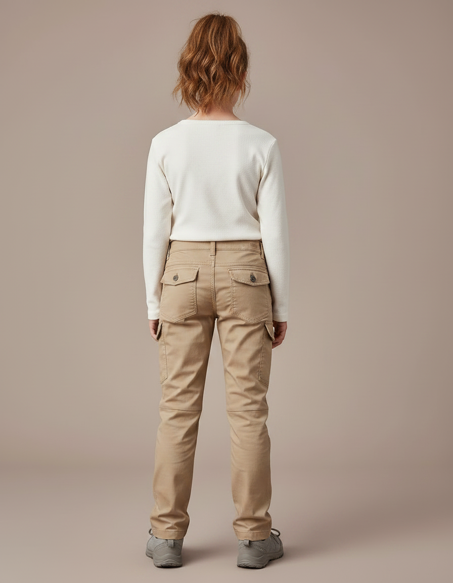 Pantalon Randonnée Kaki Multipoches Coupe Droite Enfant - Toile - vue 2