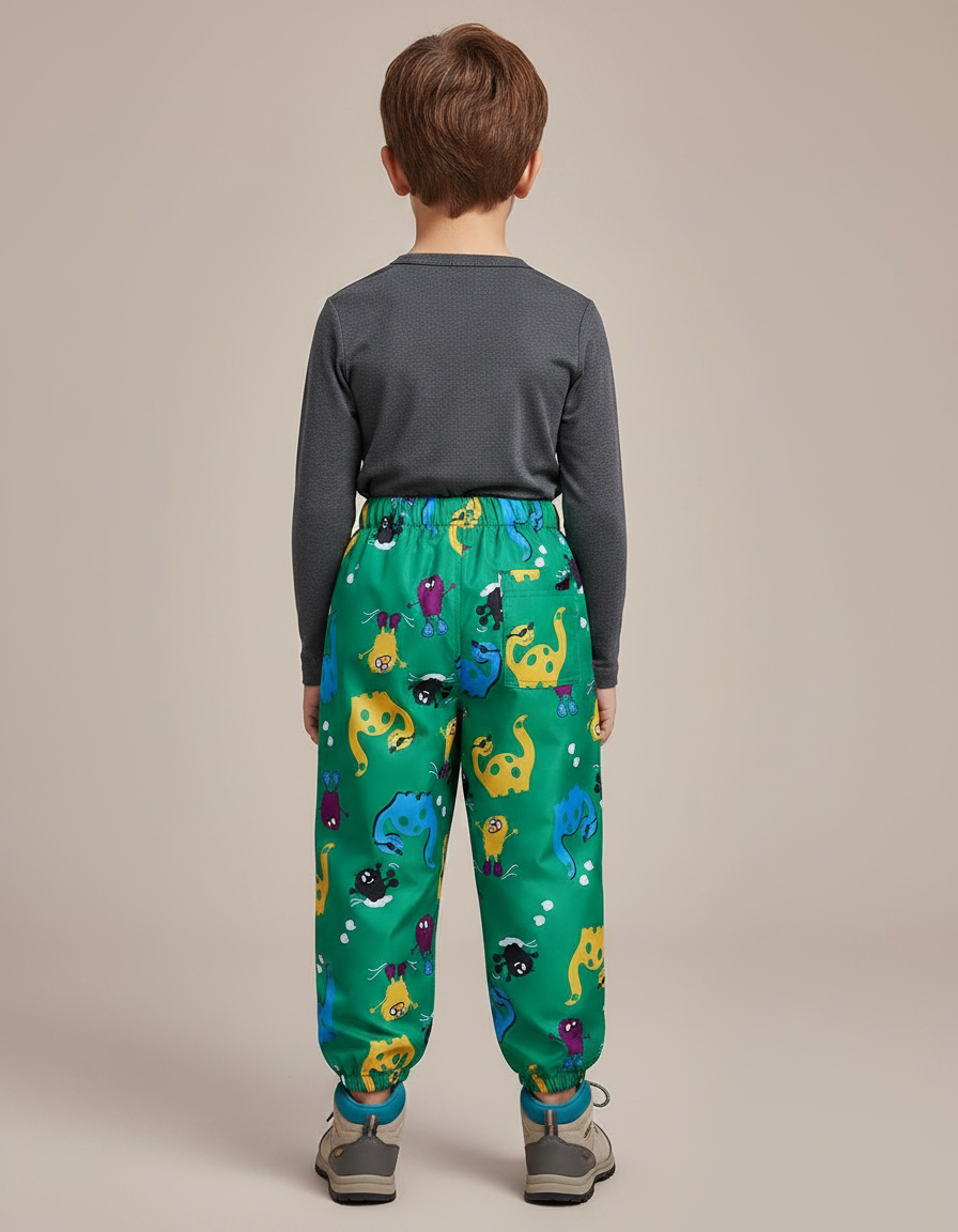 Pantalon Randonnée Vert Enfant Imperméable Motifs Dinosaures - Polyester - vue 2