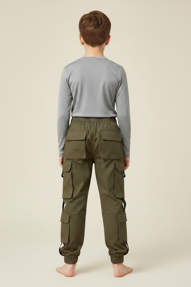 Pantalon Randonnée Kaki Cargo Ample Coton Enfant - vue 2
