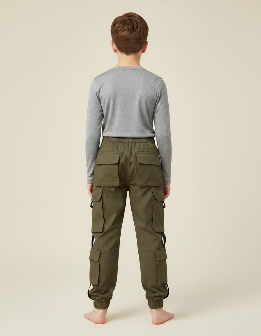 Pantalon Randonnée Kaki Cargo Ample Coton Enfant - vue 2