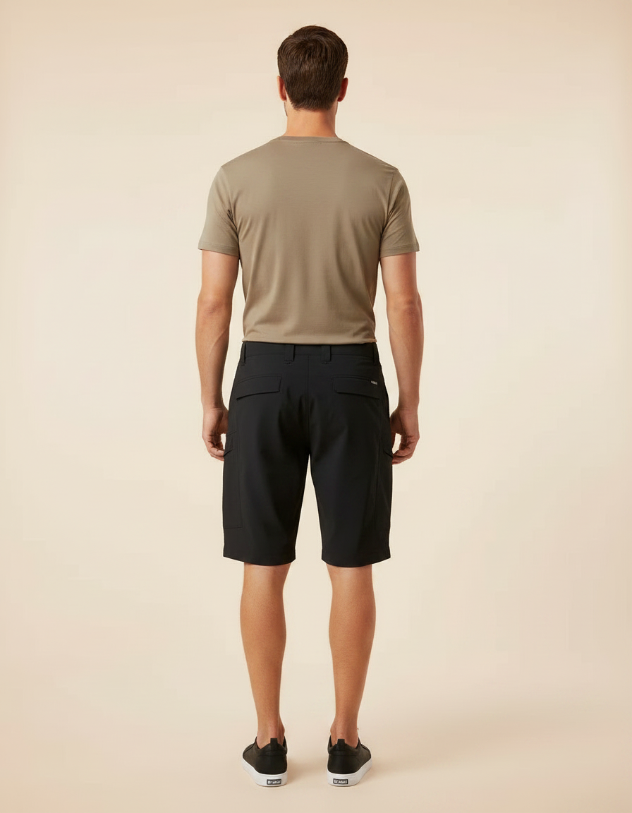 Pantalon Randonnée Noir Cargo Court Multipoches Homme - Polyester - vue 2