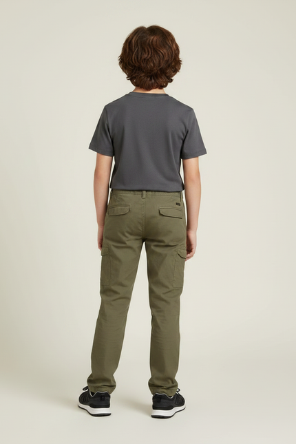Pantalon Randonnée Garçon Kaki Cargo Coton Confortable - vue 2