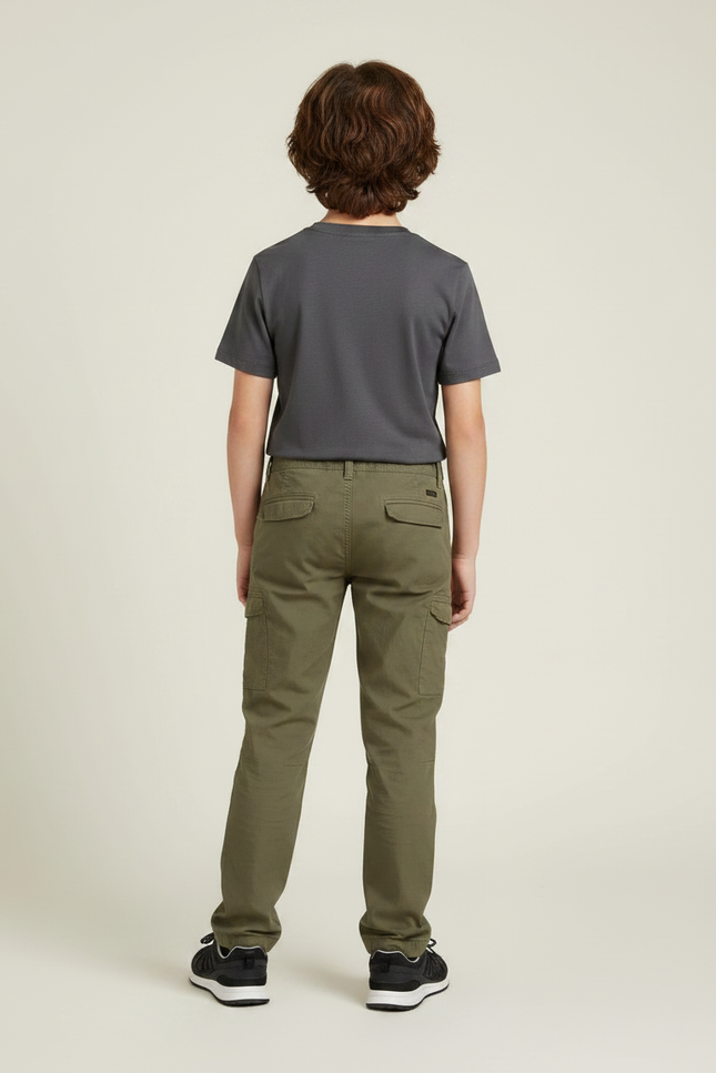 Pantalon Randonnée Garçon Kaki Cargo Coton Confortable - vue 2