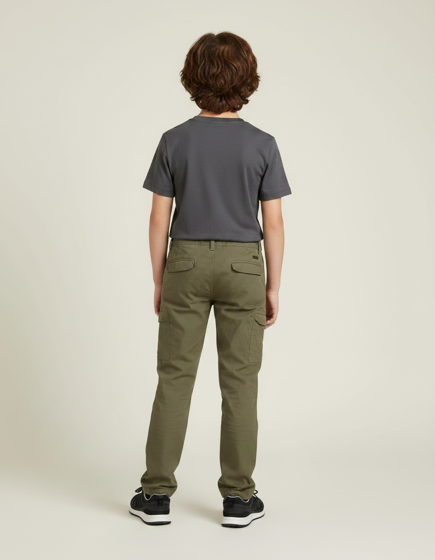 Pantalon Randonnée Garçon Kaki Cargo Coton Confortable - vue 2