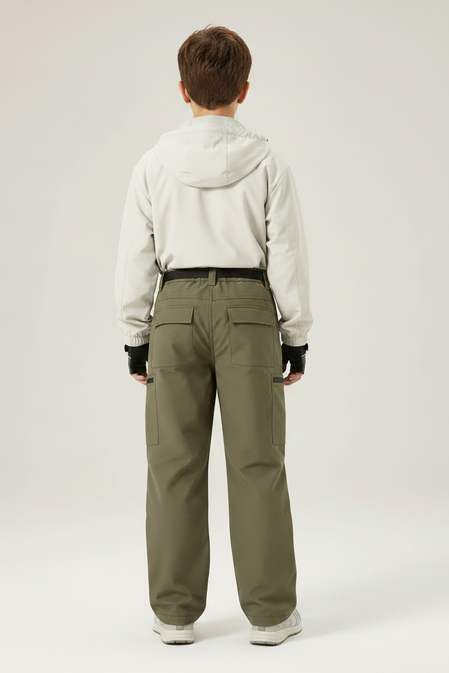 Pantalon Randonnée Kaki Ample Cargo Imperméable Enfant - Polyester - vue 2