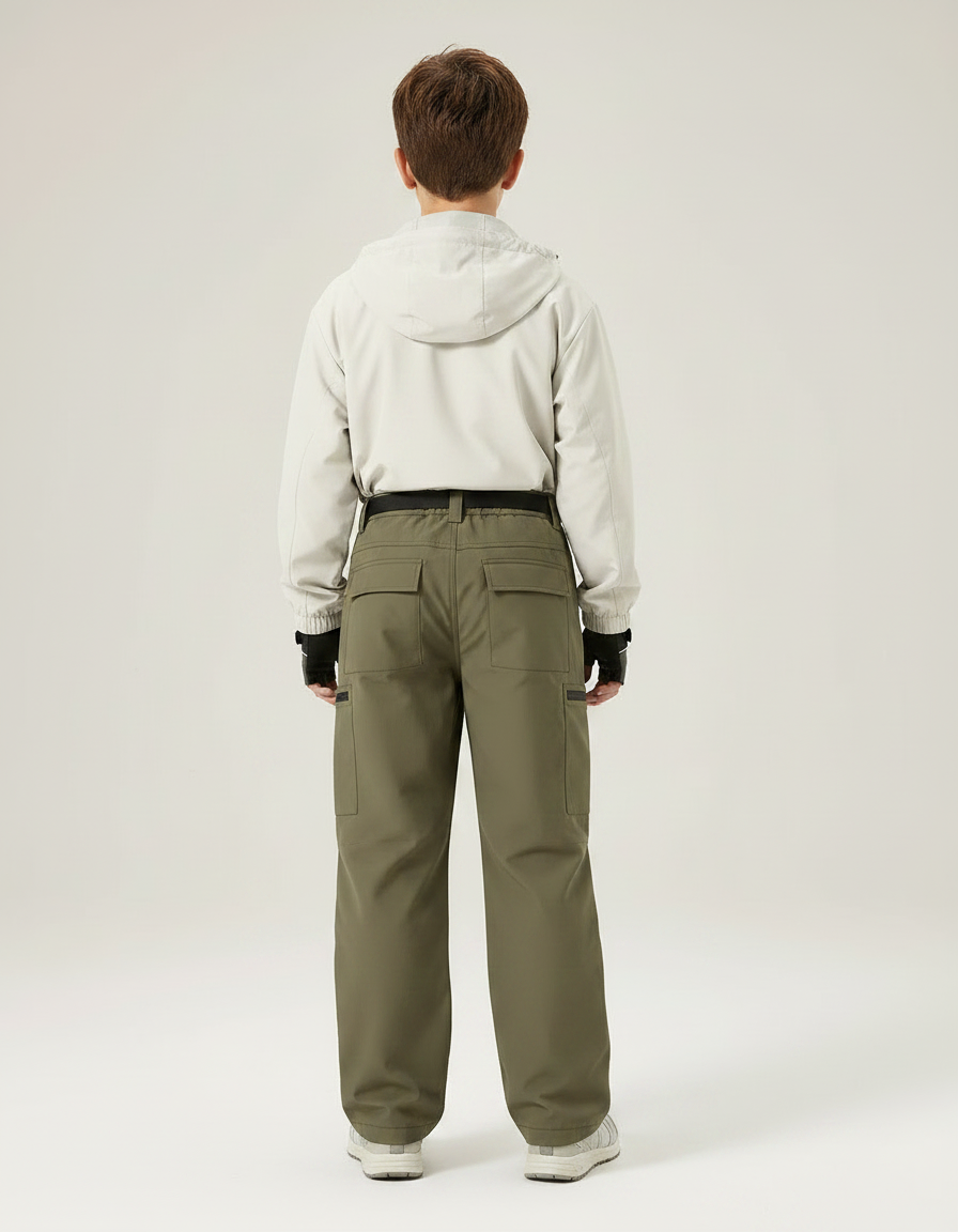 Pantalon Randonnée Kaki Ample Cargo Imperméable Enfant - Polyester - vue 2