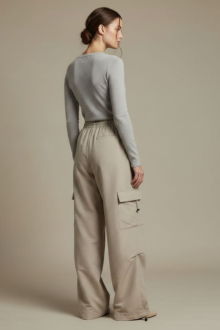 Pantalon Randonnée Beige Cargo Ample Confortable Femme - Polyester - vue 2