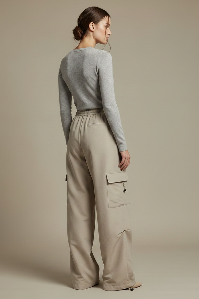 Pantalon Randonnée Beige Cargo Ample Confortable Femme - Polyester - vue 2