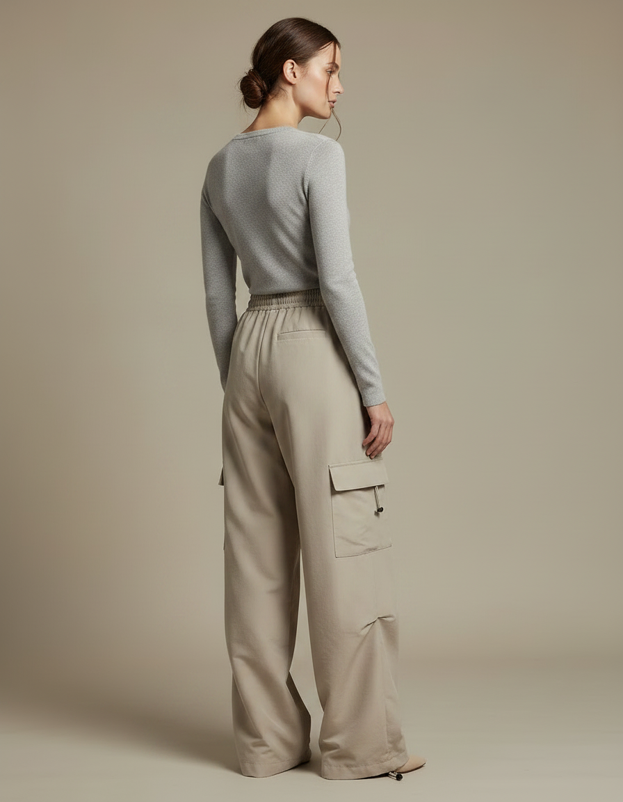 Pantalon Randonnée Beige Cargo Ample Confortable Femme - Polyester - vue 2