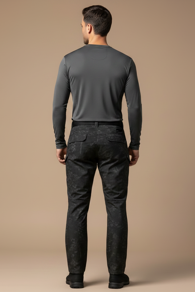 Pantalon Randonnée Noir Camouflage Multi-Poches Homme - Polyester - vue 2