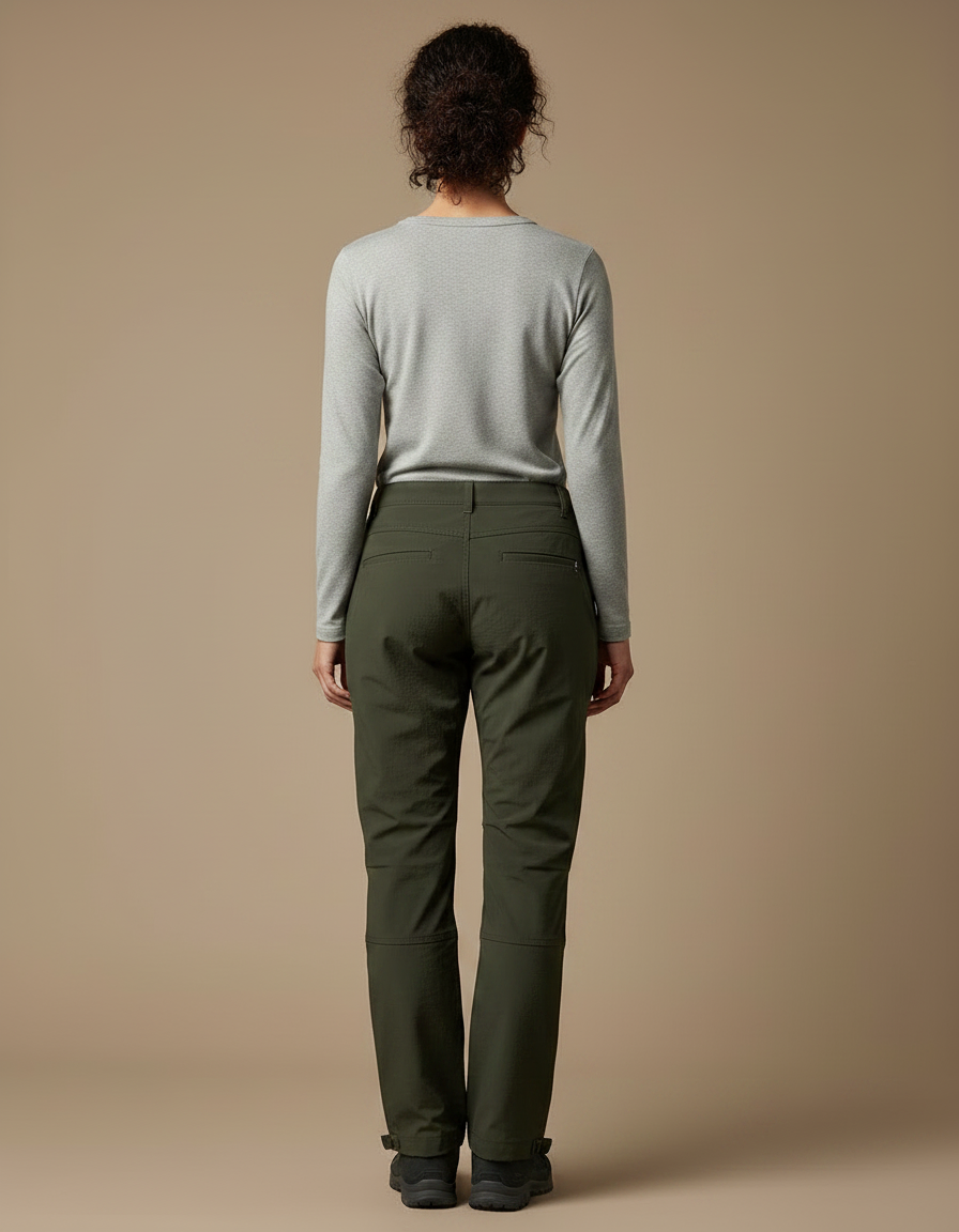 Pantalon Randonnée Femme Vert Militaire Cargo Coupe Droite - Kaki Polyester - vue 2