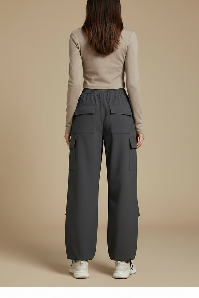 Pantalon Randonnée Gris Cargo Ample Femme Décontracté - Polyester - vue 2