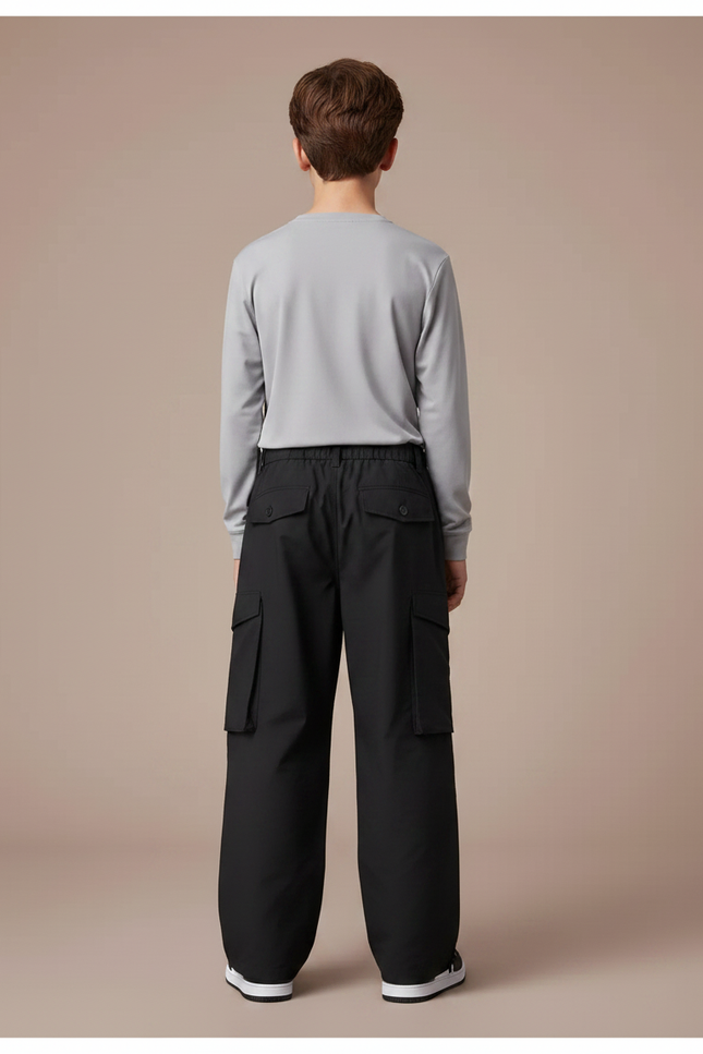 Pantalon Randonnée Noir Cargo Ample Enfant Coton - vue 2