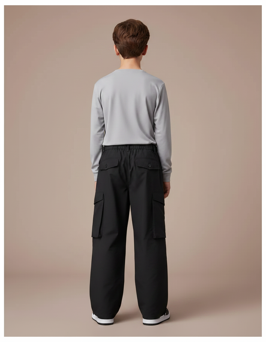 Pantalon Randonnée Noir Cargo Ample Enfant Coton - vue 2