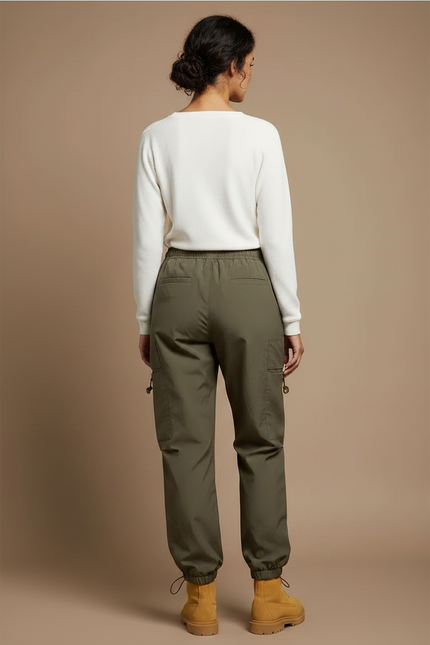 Pantalon Randonnée Kaki Cargo Ample Imperméable Femme - Polyester - vue 2