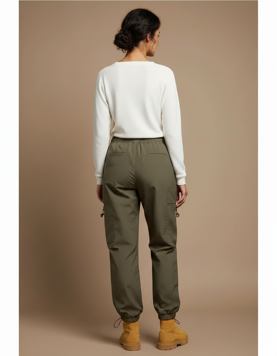 Pantalon Randonnée Kaki Cargo Ample Imperméable Femme - Polyester - vue 2