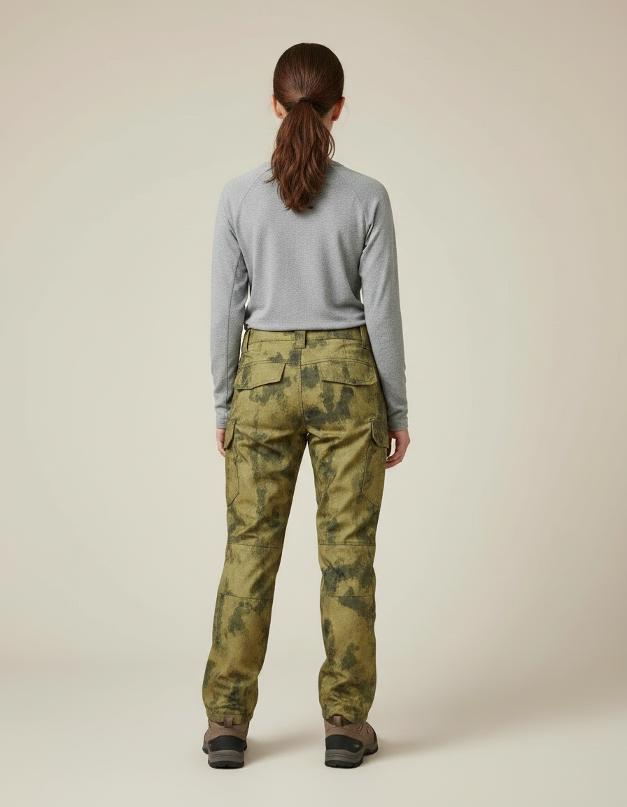 Pantalon Randonnée Camouflage Vert Cargo Femme Épais - Toile - vue 2