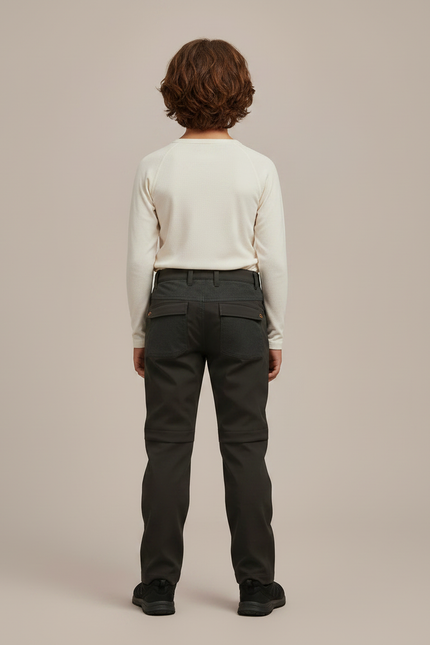 Pantalon Randonnée Enfant Bicolore Imperméable Coupe-vent Gris - Polyester - vue 2