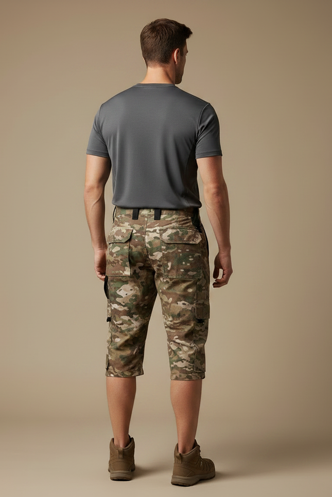 Pantalon Randonnée Camouflage Cargo Court Multipoches Tactique - Multicolore Toile - vue 2