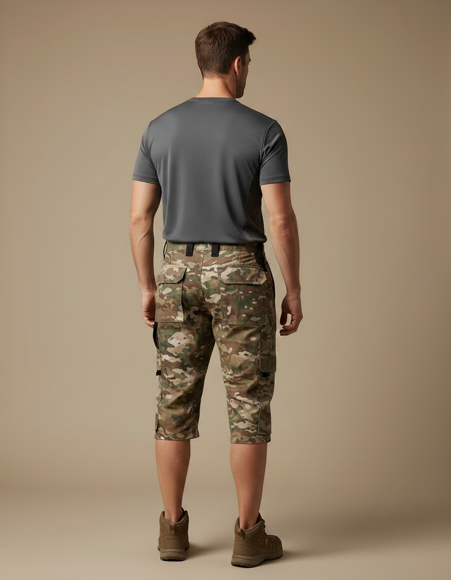 Pantalon Randonnée Camouflage Cargo Court Multipoches Tactique - Multicolore Toile - vue 2