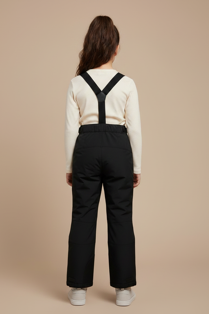 Pantalon Randonnée Noir Imperméable Enfant Hiver Bretelles - Polyester - vue 2