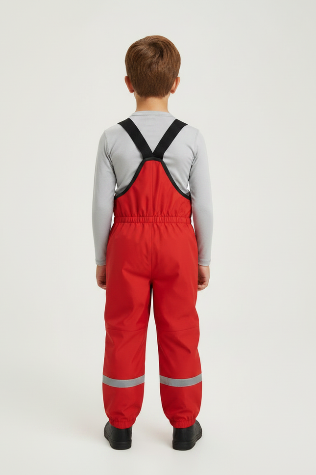 Pantalon Randonnée Rouge Bretelles Imperméable Réfléchissant Enfant - Polyester - vue 2