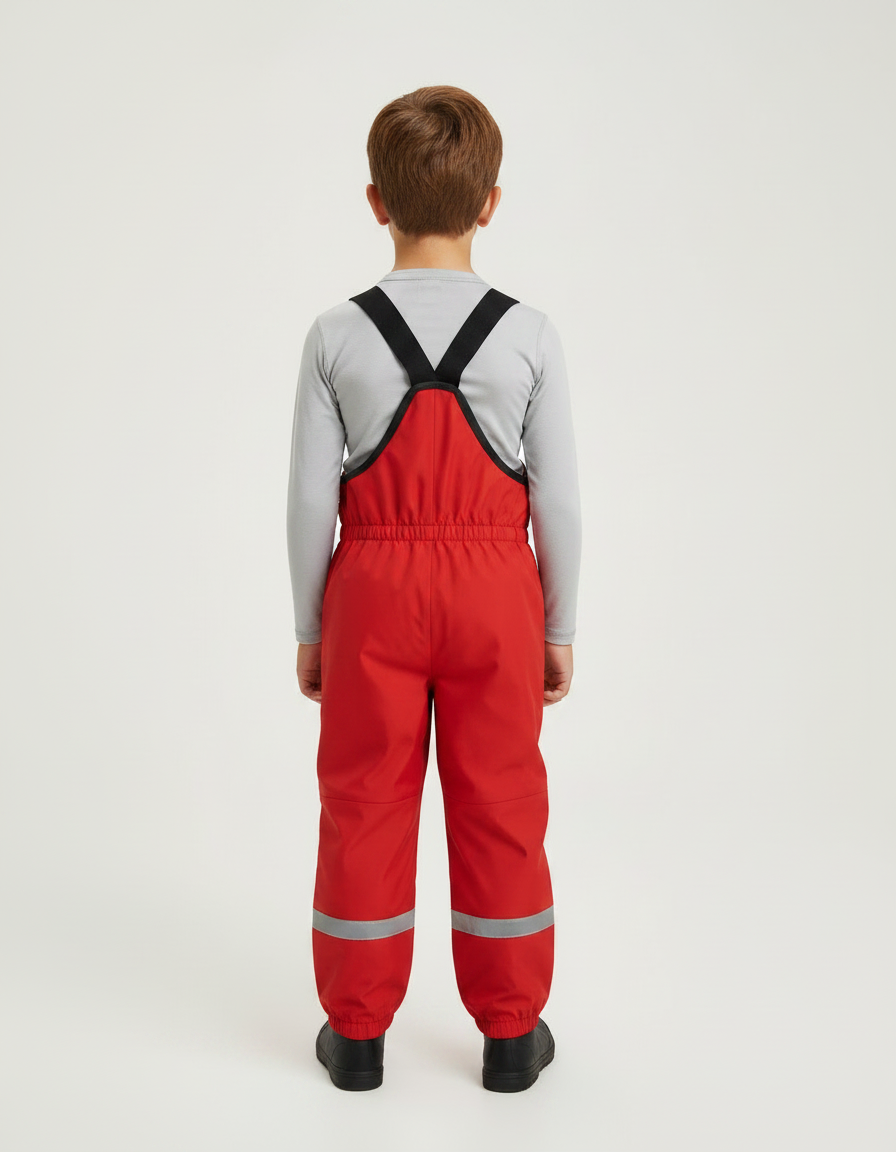 Pantalon Randonnée Rouge Bretelles Imperméable Réfléchissant Enfant - Polyester - vue 2
