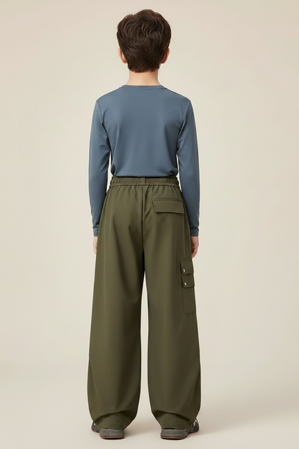 Pantalon Randonnée Kaki Ample Imperméable Cargo Enfant - Polyester - vue 2