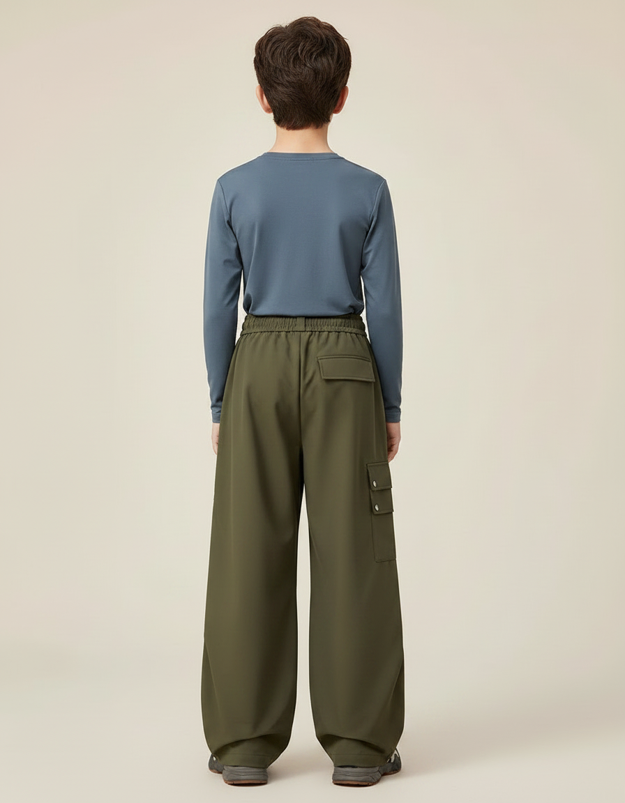 Pantalon Randonnée Kaki Ample Imperméable Cargo Enfant - Polyester - vue 2