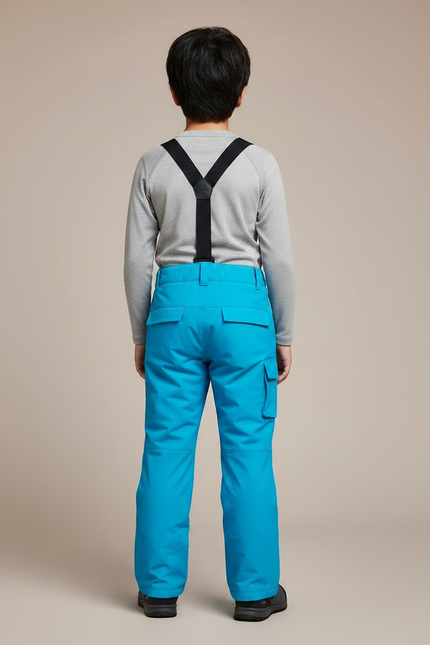 Pantalon Randonnée Enfant Bleu Cargo Imperméable Bretelles - Polyester - vue 2