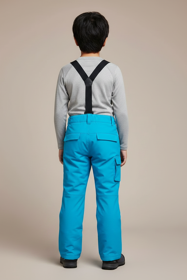 Pantalon Randonnée Enfant Bleu Cargo Imperméable Bretelles - Polyester - vue 2