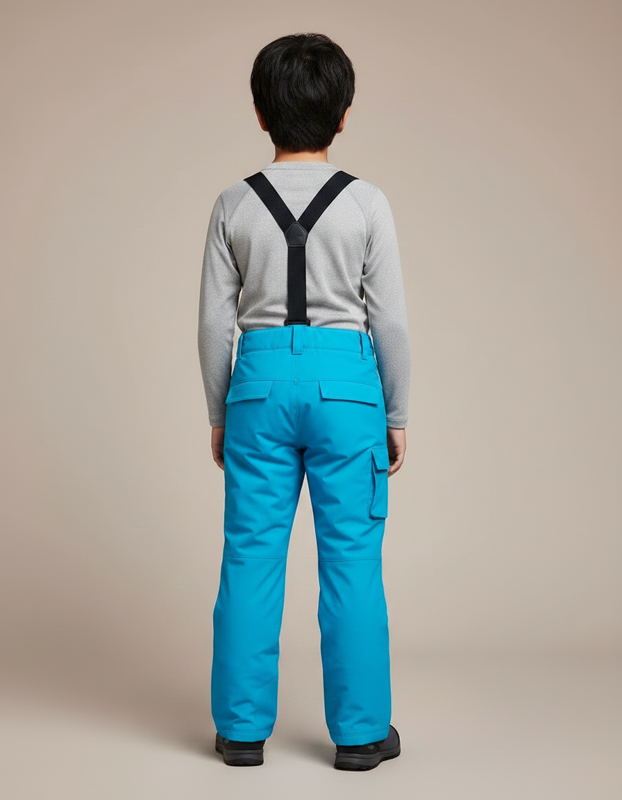 Pantalon Randonnée Enfant Bleu Cargo Imperméable Bretelles - Polyester - vue 2