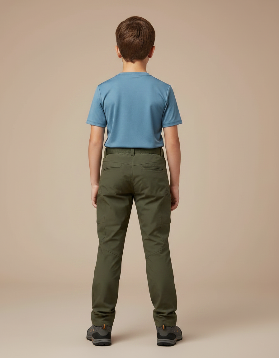 Pantalon Randonnée Vert Kaki Enfant Tactique Résistant - Polyester - vue 2