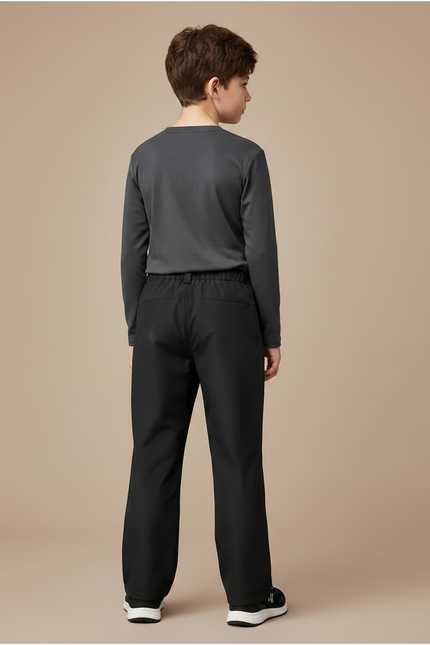 Pantalon Randonnée Noir Enfant Coupe Droite Élastique - Polyester - vue 2
