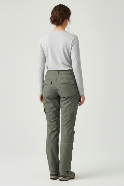Pantalon Randonnée Vert Cargo Tactique Femme Multipoches - Kaki Toile - vue 2