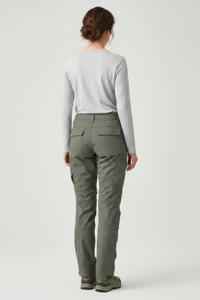 Pantalon Randonnée Vert Cargo Tactique Femme Multipoches - Kaki Toile - vue 2
