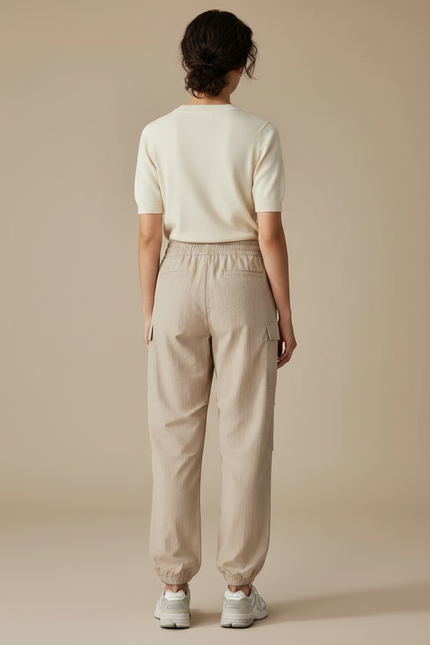 Pantalon Randonnée Beige Cargo Fluide Femme Sport - Polyester - vue 2